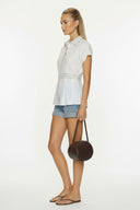 WAIST STITCH DETAIL ELASTIC BACK BLOUSE