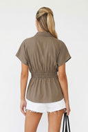 WAIST STITCH DETAIL ELASTIC BACK BLOUSE