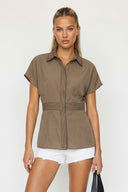 WAIST STITCH DETAIL ELASTIC BACK BLOUSE