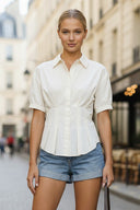 DART DETAIL SHORT STEEVE BUTTON DOWN BLOUSE
