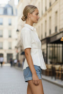 DART DETAIL SHORT STEEVE BUTTON DOWN BLOUSE