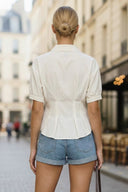 DART DETAIL SHORT STEEVE BUTTON DOWN BLOUSE