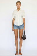 DART DETAIL SHORT STEEVE BUTTON DOWN BLOUSE