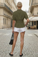 DART DETAIL SHORT STEEVE BUTTON DOWN BLOUSE