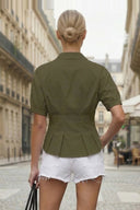 DART DETAIL SHORT STEEVE BUTTON DOWN BLOUSE