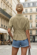 DART DETAIL SHORT STEEVE BUTTON DOWN BLOUSE
