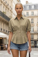 DART DETAIL SHORT STEEVE BUTTON DOWN BLOUSE