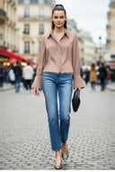 FRONT ZIP BELL CUFFS BLOUSE