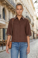 WHIPSTITCH COLLAR LINEN BLOUSE