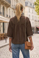 WHIPSTITCH COLLAR LINEN BLOUSE