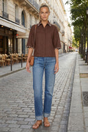 WHIPSTITCH COLLAR LINEN BLOUSE