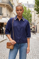 WHIPSTITCH COLLAR LINEN BLOUSE