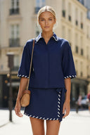 WHIPSTITCH COLLAR LINEN BLOUSE