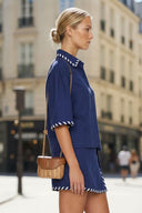 WHIPSTITCH COLLAR LINEN BLOUSE