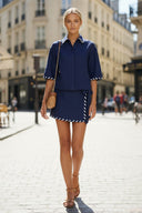 WHIPSTITCH COLLAR LINEN BLOUSE