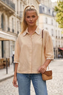 WHIPSTITCH COLLAR LINEN BLOUSE