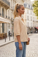 WHIPSTITCH COLLAR LINEN BLOUSE