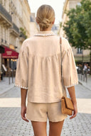 WHIPSTITCH COLLAR LINEN BLOUSE