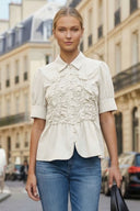 RUCHED FRONT  BUTTON UP BLOUSE