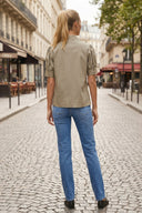 RUCHED FRONT  BUTTON UP BLOUSE