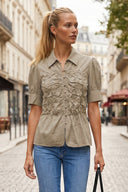 RUCHED FRONT  BUTTON UP BLOUSE