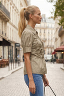 RUCHED FRONT  BUTTON UP BLOUSE