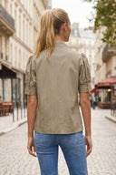 RUCHED FRONT  BUTTON UP BLOUSE
