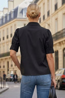 RUCHED FRONT  BUTTON UP BLOUSE