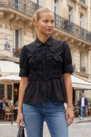 RUCHED FRONT  BUTTON UP BLOUSE
