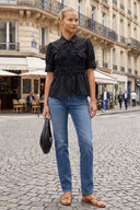RUCHED FRONT  BUTTON UP BLOUSE