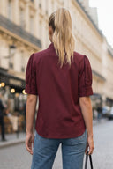 RUCHED FRONT  BUTTON UP BLOUSE