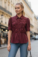 RUCHED FRONT  BUTTON UP BLOUSE
