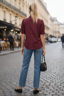 RUCHED FRONT  BUTTON UP BLOUSE