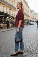 RUCHED FRONT  BUTTON UP BLOUSE