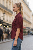 RUCHED FRONT  BUTTON UP BLOUSE