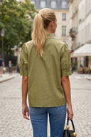 RUCHED FRONT  BUTTON UP BLOUSE