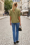 RUCHED FRONT  BUTTON UP BLOUSE