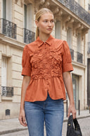 RUCHED FRONT  BUTTON UP BLOUSE