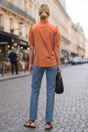RUCHED FRONT  BUTTON UP BLOUSE