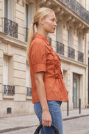 RUCHED FRONT  BUTTON UP BLOUSE