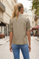 RUCHED FRONT  BUTTON UP BLOUSE