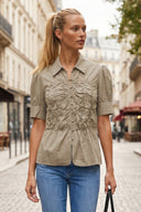 RUCHED FRONT  BUTTON UP BLOUSE