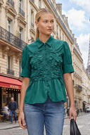 RUCHED FRONT  BUTTON UP BLOUSE