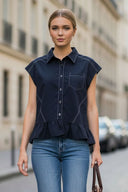 RUFFLE STITCH DETAIL BLOUSE