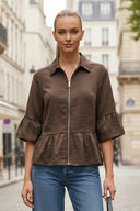 CAMILA RUFFLE ZIP BLOUSE