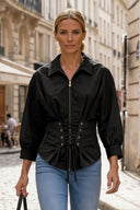 HARPER TIE FRONT ZIP BLOUSE