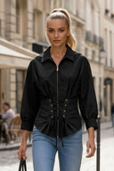 HARPER TIE FRONT ZIP BLOUSE