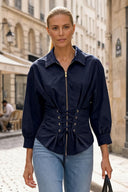 HARPER TIE FRONT ZIP BLOUSE