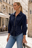 HARPER TIE FRONT ZIP BLOUSE