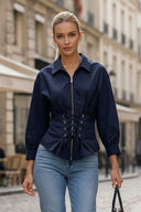 HARPER TIE FRONT ZIP BLOUSE